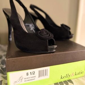 Kelly & Katie Black suede open toe high heels 8.5